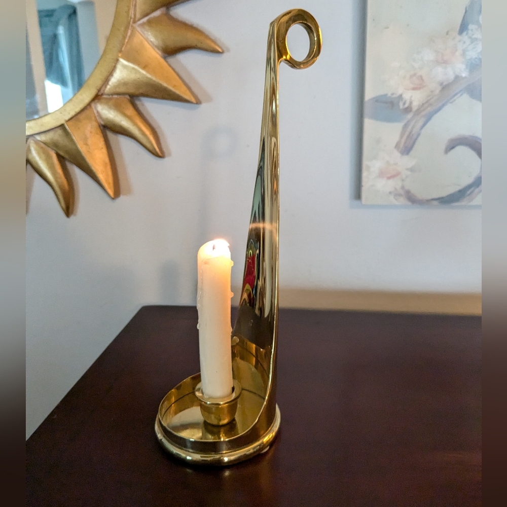 Partylite Vtg Solid Brass Chamber Loop Handle Candle Stick Holder Victorian EUC